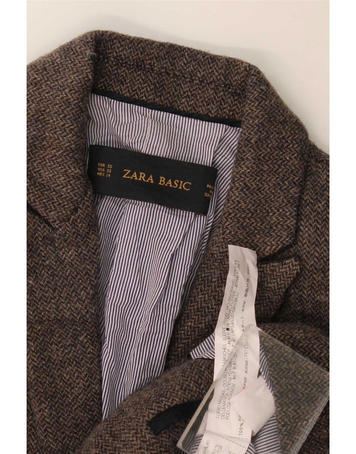 Zara Dame 1 Knap Blazer Jacket UK 6 XS Brun sildeben