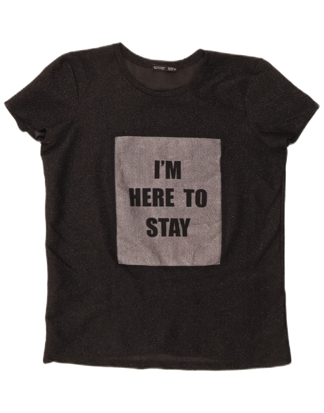 Zara Dame Grafisk T-Shirt Top UK 10 Lille Sort
