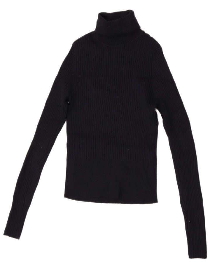 Zara Womens Crop Top Langærmet UK 12 Medium Navy Blue Viscose