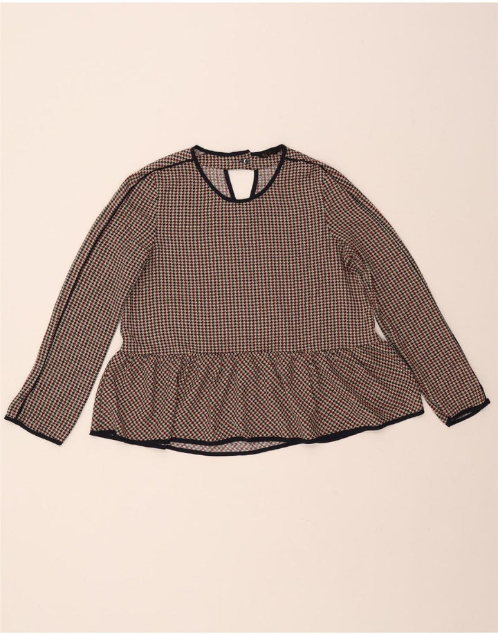 ZARA 3/4-ærmet blusetop til kvinder UK 10 Lille flerfarvet Houndstooth