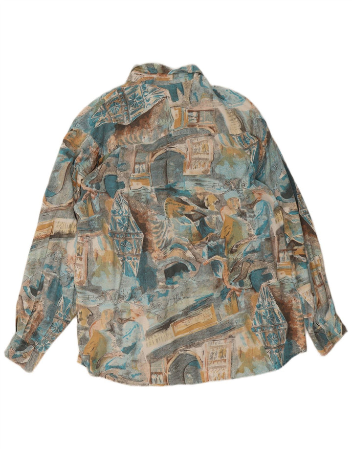 Vintage herreskjorte stor flerfarvet patchwork viskose