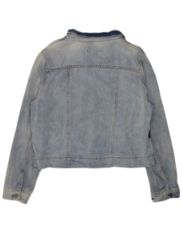 Dkny Womens Crop Denim Jacket UK 18 XL Blå Colourblock Bomuld
