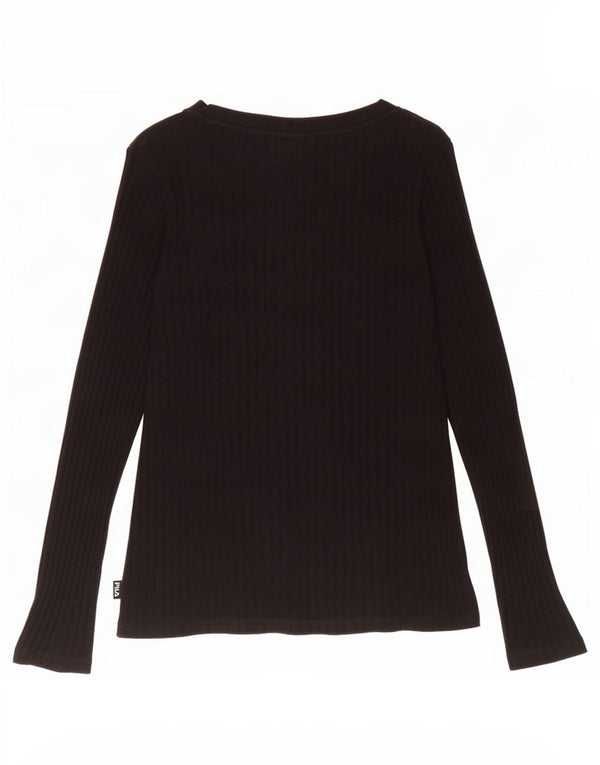 Fila Dame Top Langærmet UK 12 Medium Sort Bomuld
