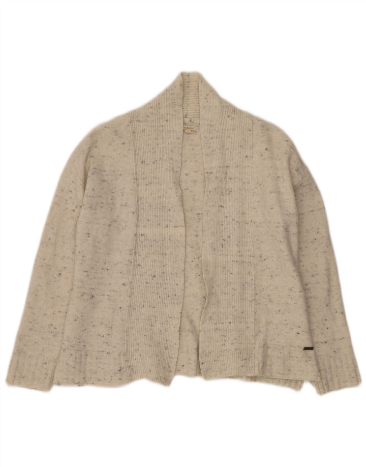 BARBOUR Womens Open Cardigan Sweater UK 10 Small Off White Flecked Wool