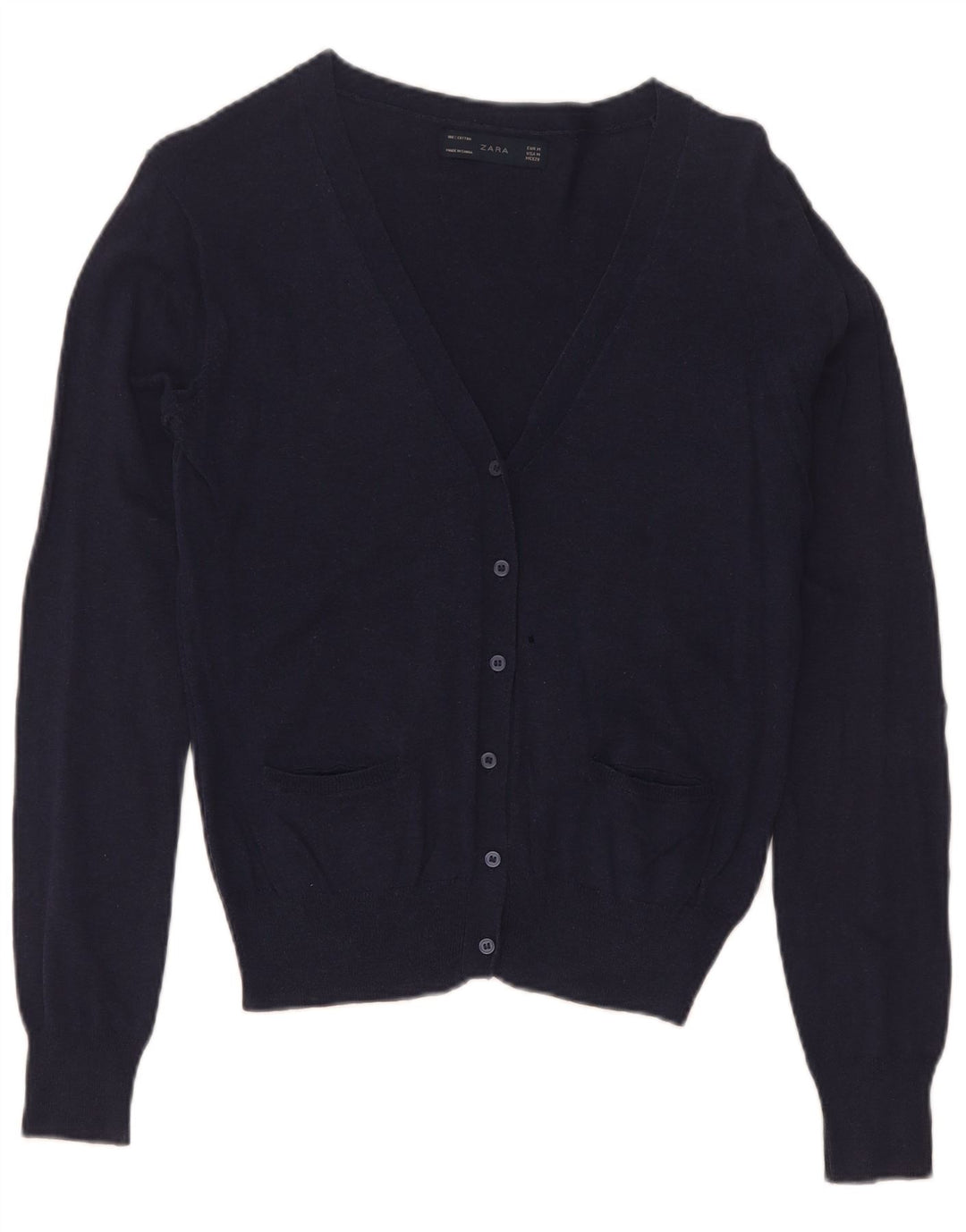 Zara Dame Cardigan Sweater UK 12 Medium Navyblå Bomuld