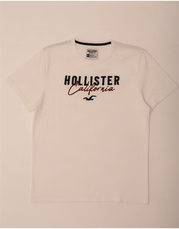 Hollister Herre Grafisk T-Shirt Top XL Hvid Bomuld
