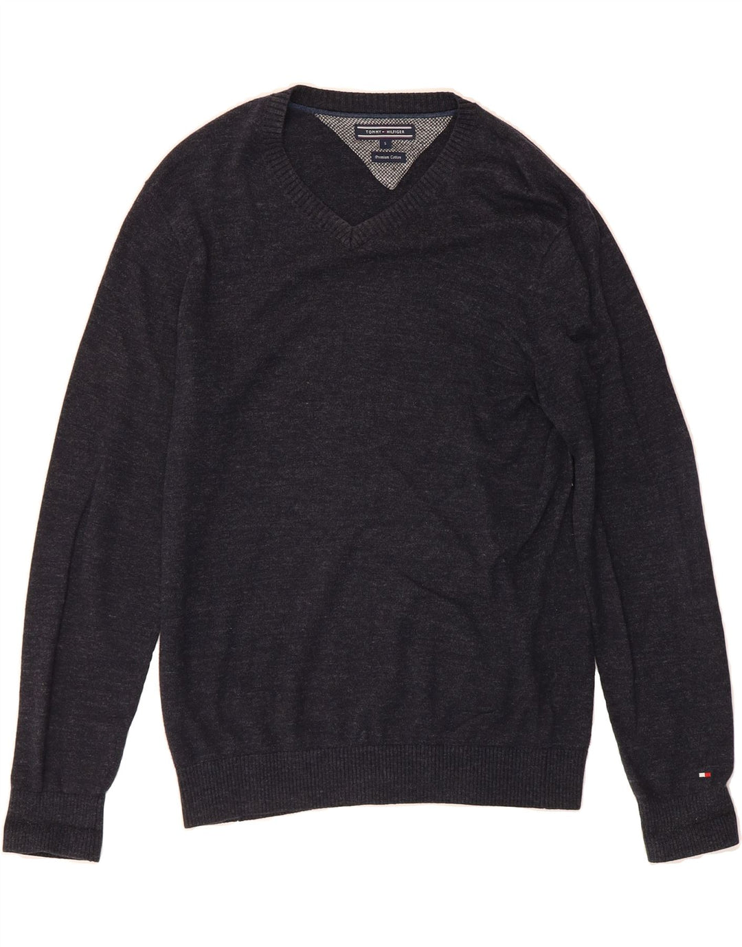 TOMMY HILFIGER Mens V-Neck Jumper Sweater Small Grey Cotton Vintage Tommy Hilfiger and Second-Hand Tommy Hilfiger from Messina Hembry 