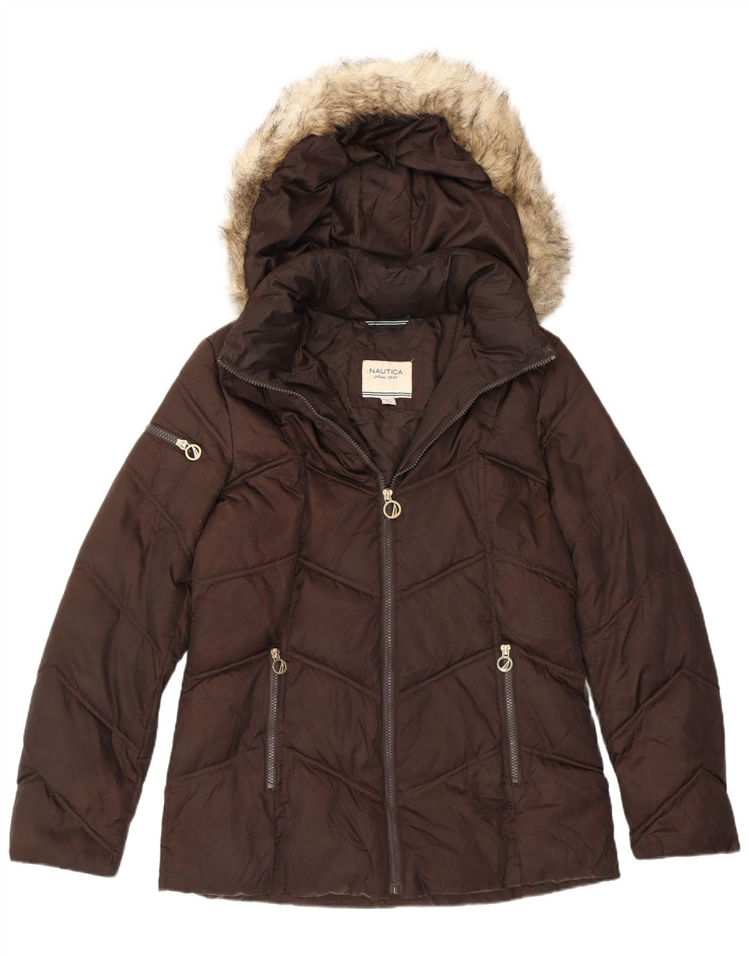 Nautica Polstret hættejakke til kvinder UK 14 Medium Brun Polyester