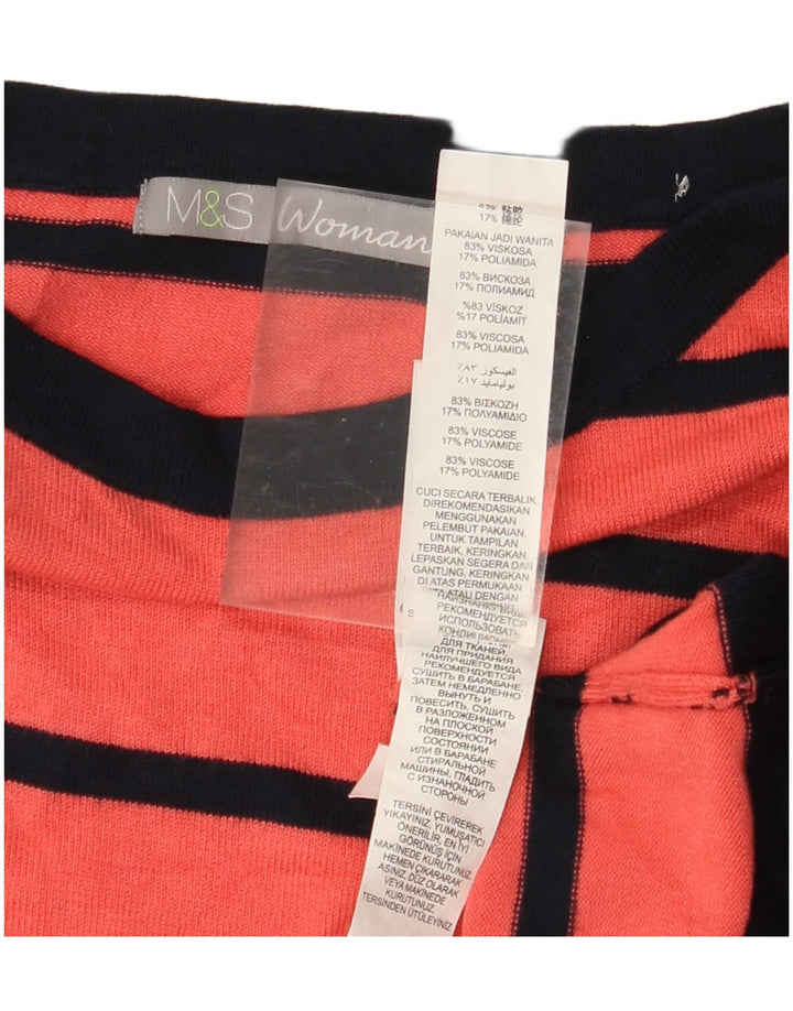 MARKS & SPENCER Dame Boat Neck Jumper Sweater UK 10 Lille rød stribet