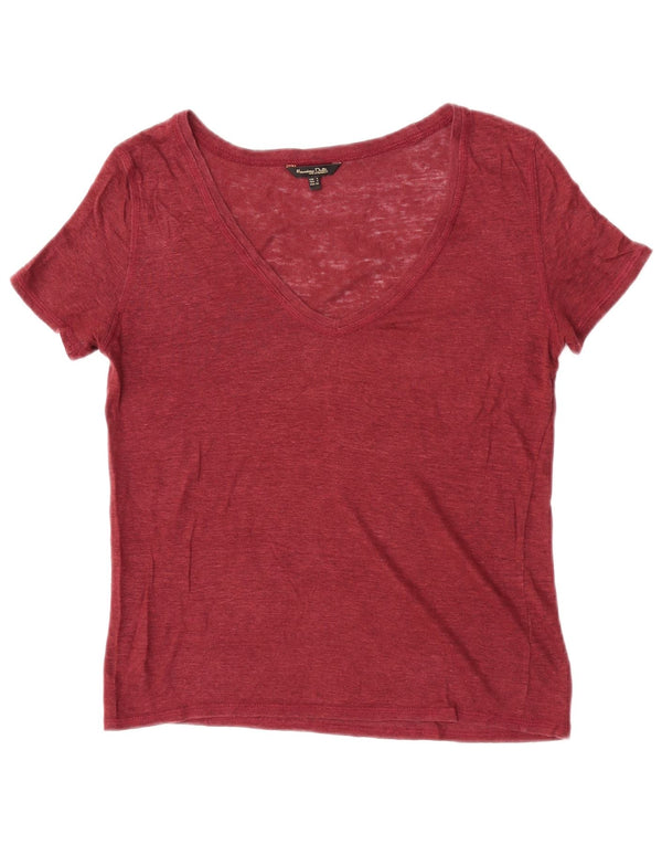Massimo Dutti Dame T-Shirt Top UK 10 Small Burgundy