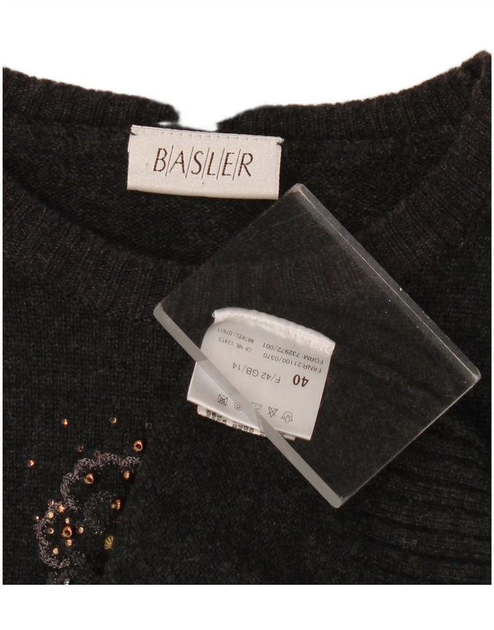Basler Womens Boat Neck Jumper Sweater UK 14 Medium Black Floral