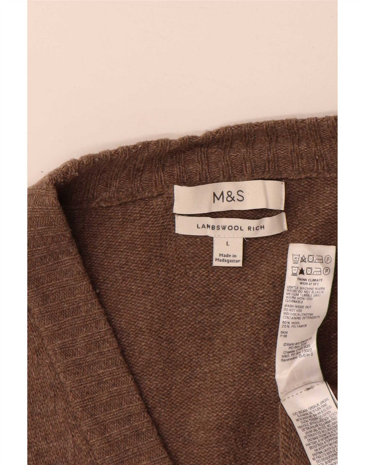 Marks & Spencer Herre Cardigan Sweater Stor Brun Uld