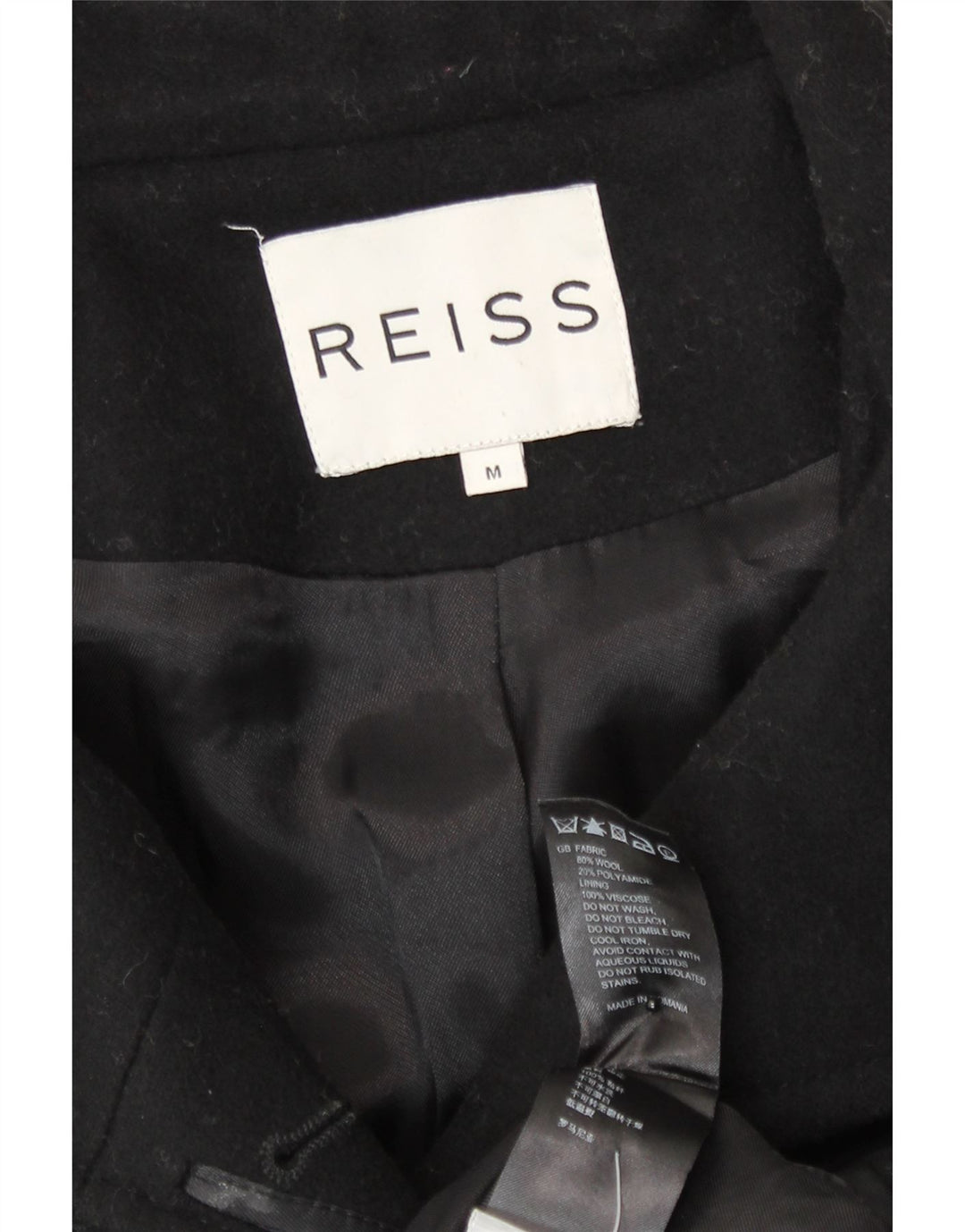 Reiss Military Overcoat til kvinder UK 12 Medium Black Wool
