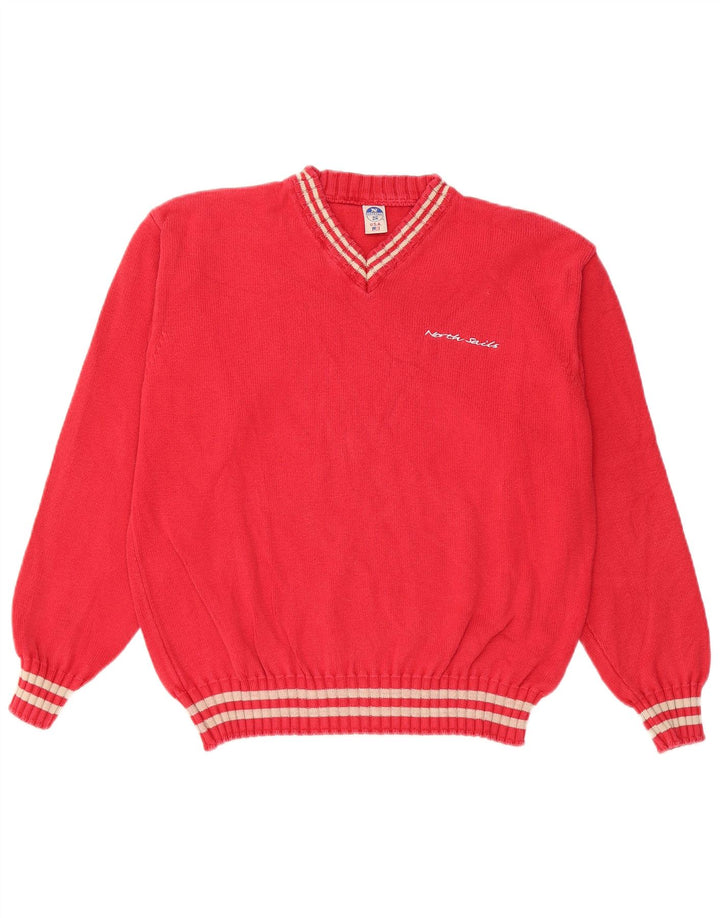 NORTH SAILS Dame Oversized V-hals sweater UK 10 Lille rød bomuld