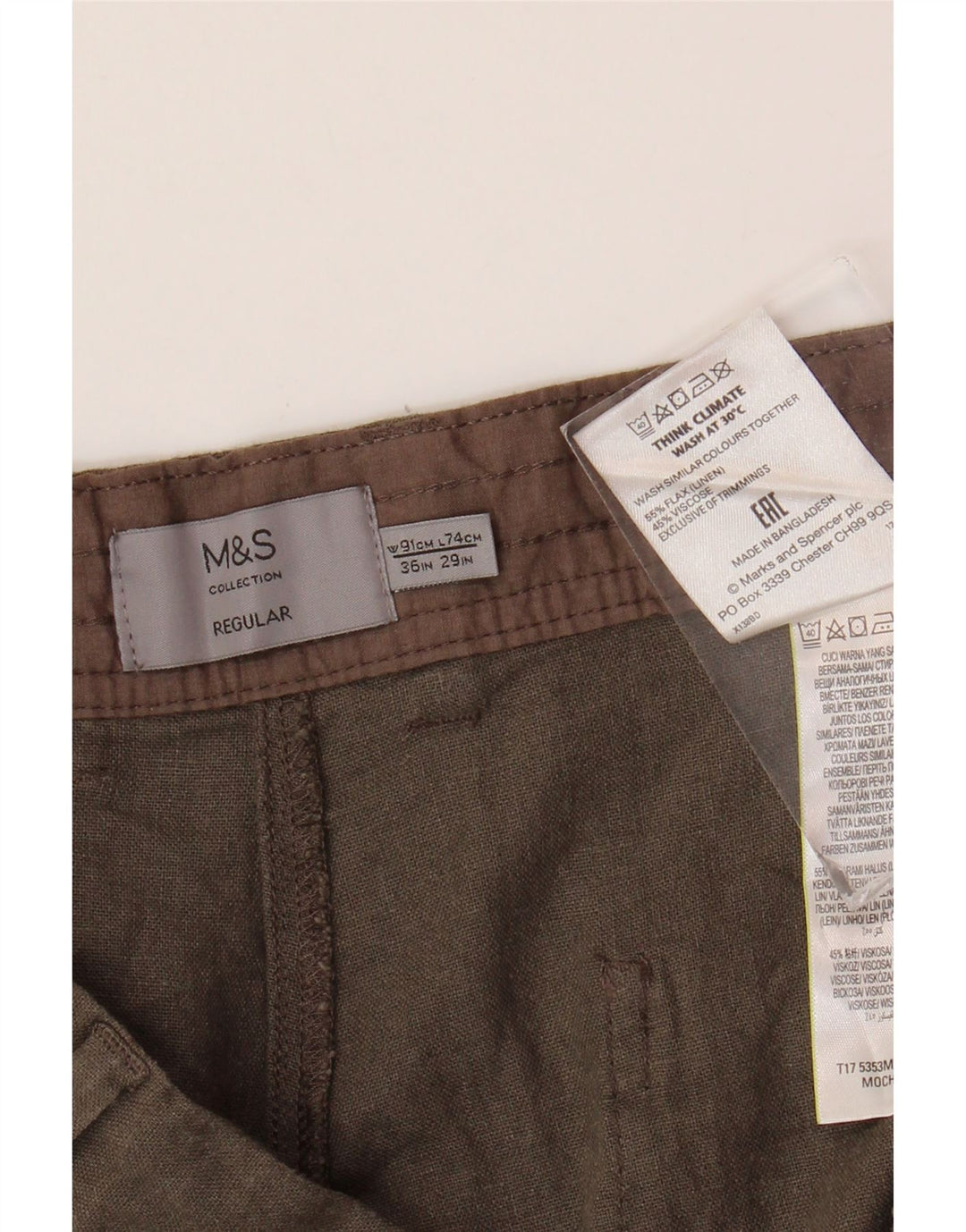 MARKS & SPENCER Herre Regular Fit Chinobukser W36 L29 Brun hør