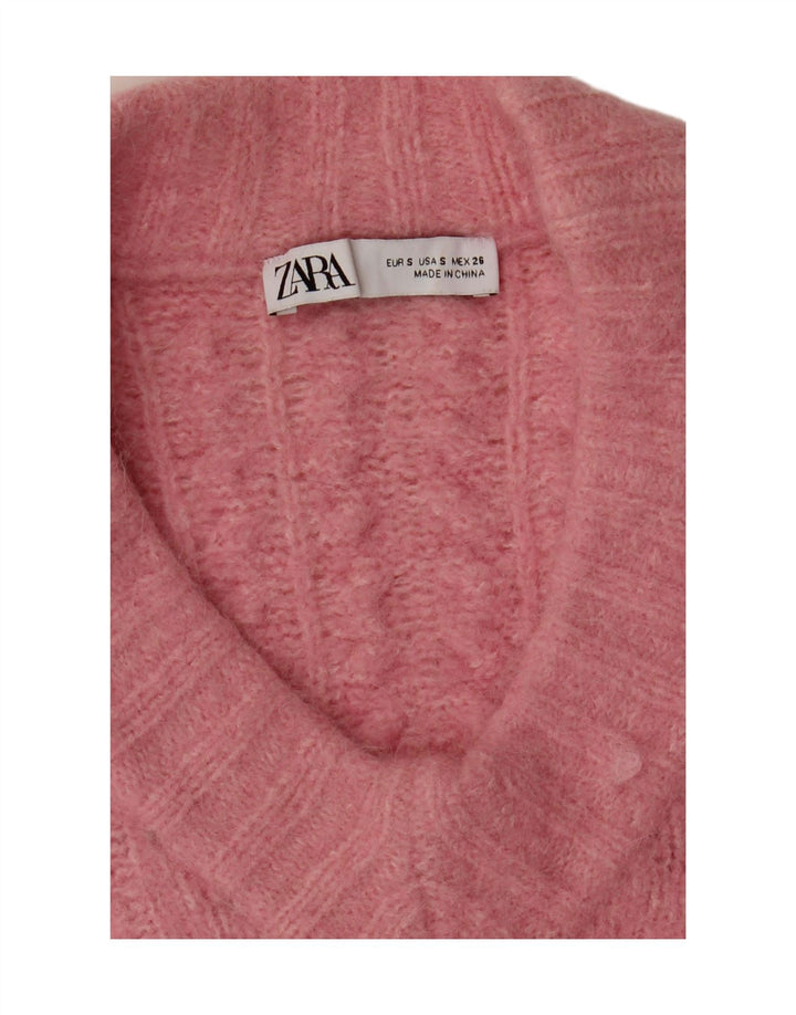 ZARA Womens Oversized Crop V-Neck Jumper Sweater UK 10 Small Pink