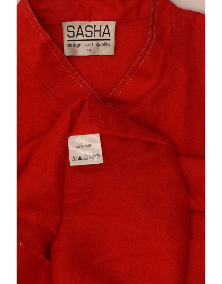 Sasha skjortebluse med 3/4 ærmer til kvinder UK 14 Medium rød linned