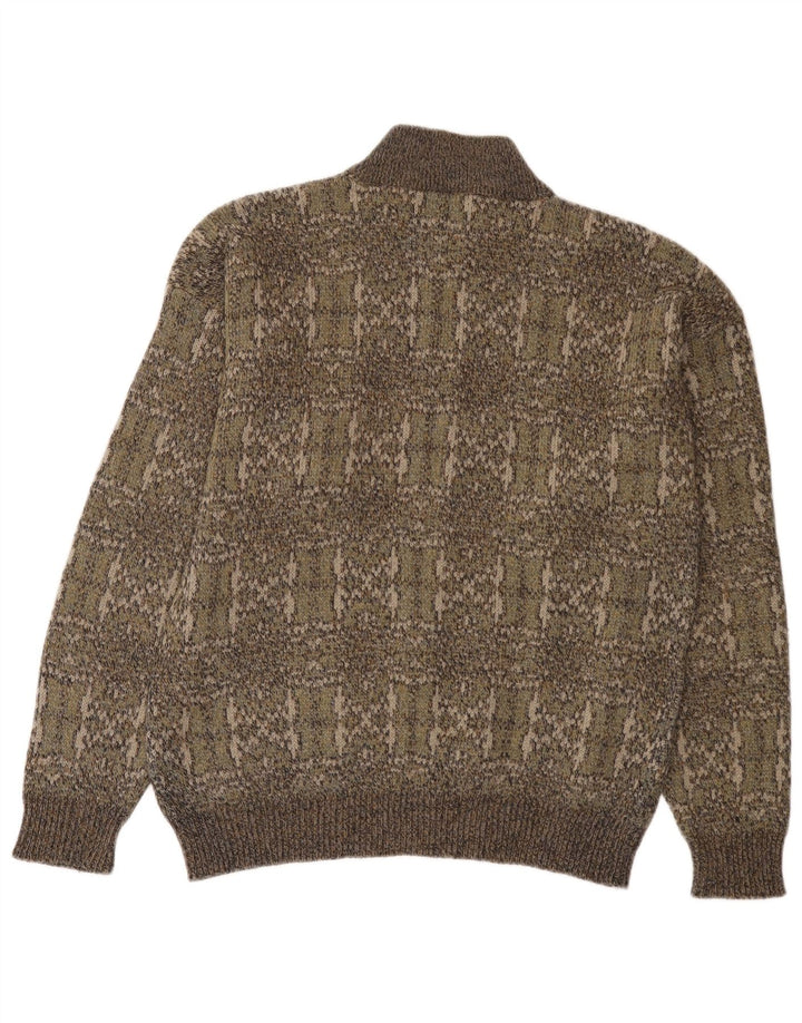 Vintage herre cardigan sweater Medium Khaki Fair Isle