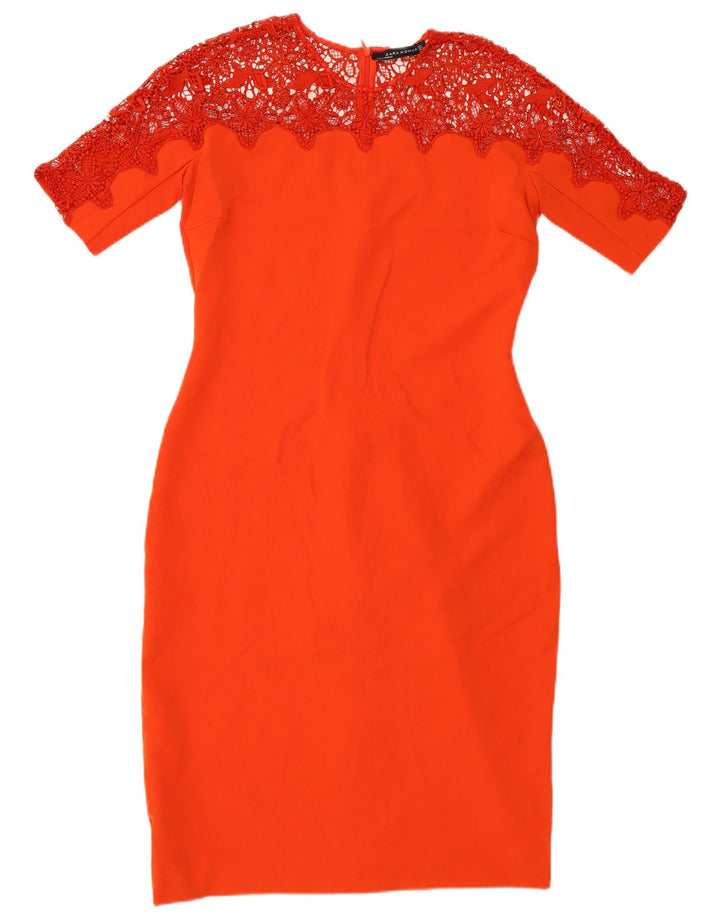 Zara Dame Lace Sheath Dress UK 14 Large Red Polyester