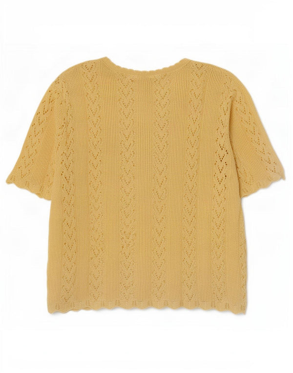 Vintage Kvinders Oversized Knit Bluse Top UK 14 Medium Yellow