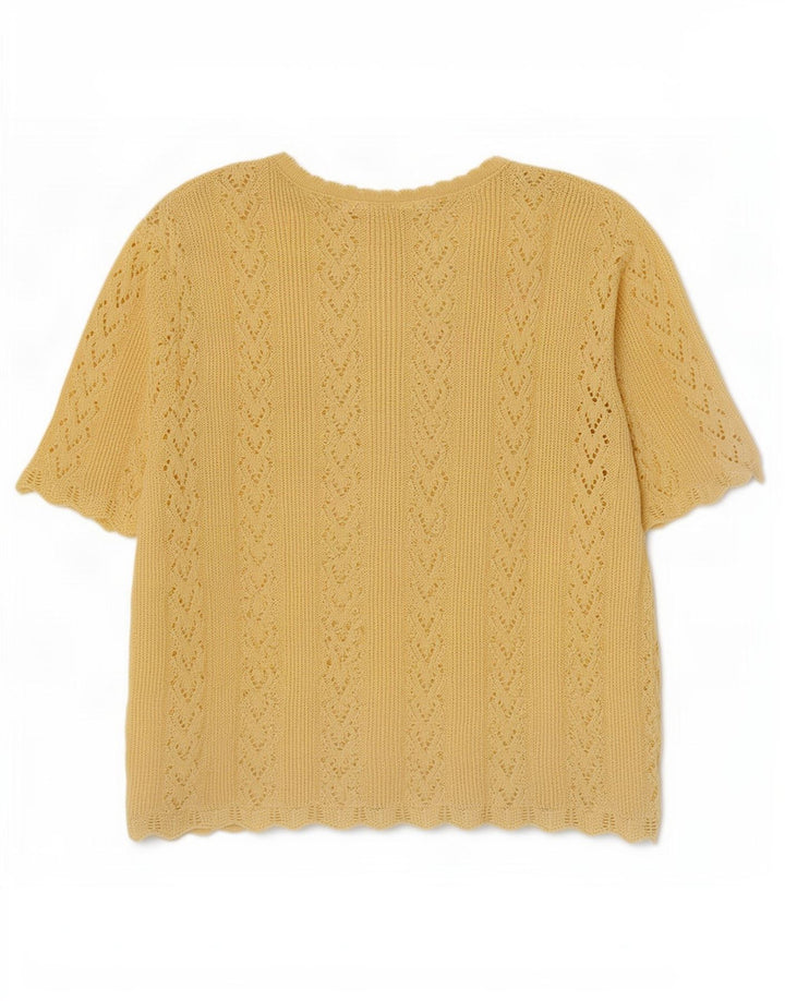 Vintage Kvinders Oversized Knit Bluse Top UK 14 Medium Yellow