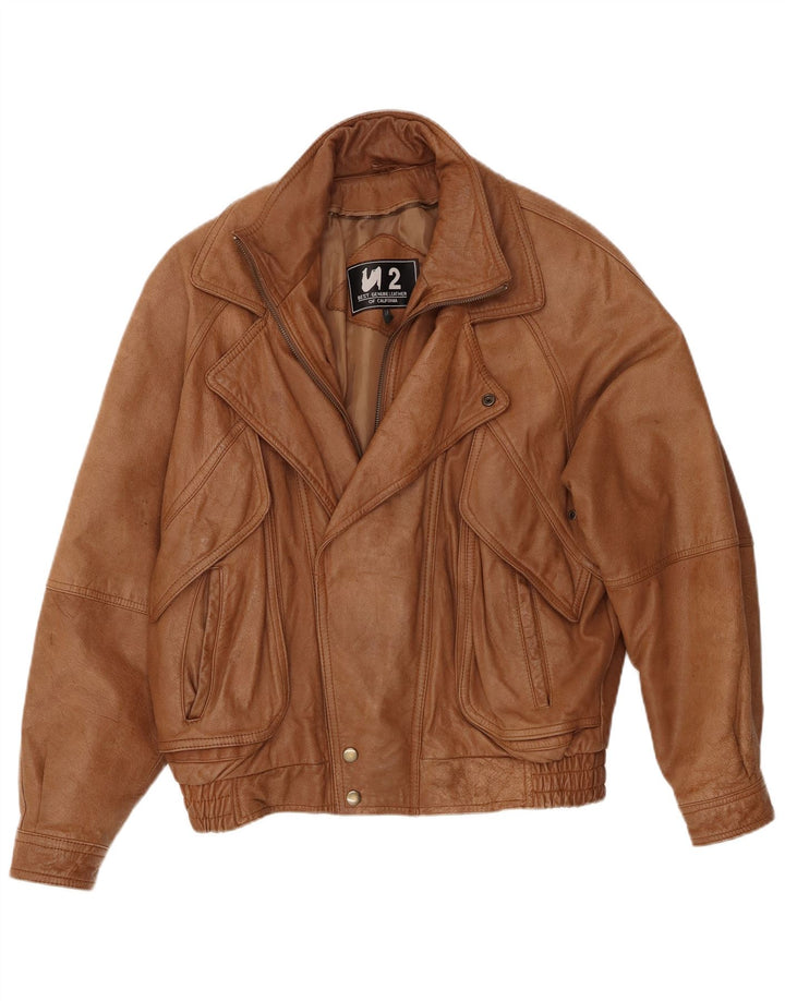 Vintage Herre Bomber Læderjakke UK 38 Medium Brun Læder