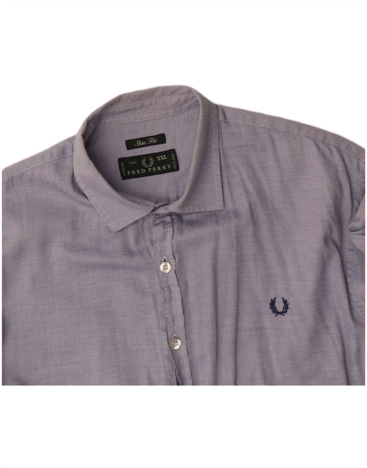 FRED PERRY Herre Slim Fit skjorte 2XL blå bomuld