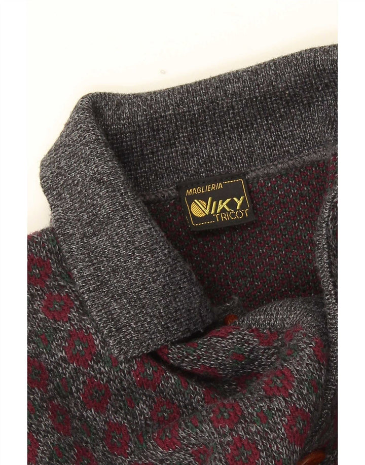 Viky Tricot Herre Polo Neck Jumper Sweater IT 50 Medium Grå Geometrisk