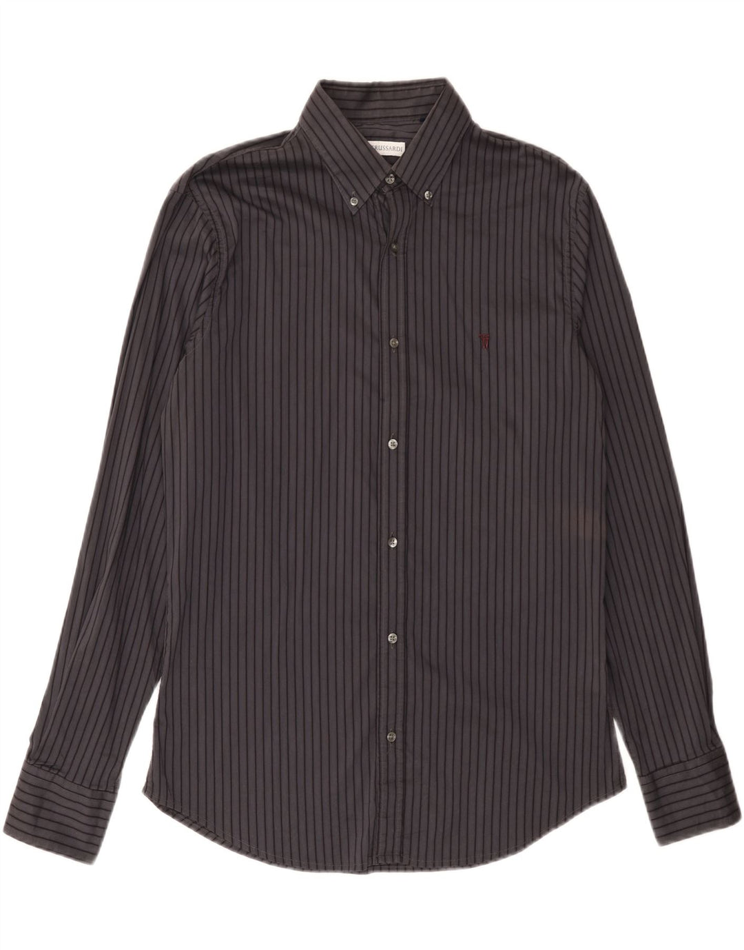 TRUSSARDI Mens Shirt Size 41 Large Grey Pinstripe Cotton