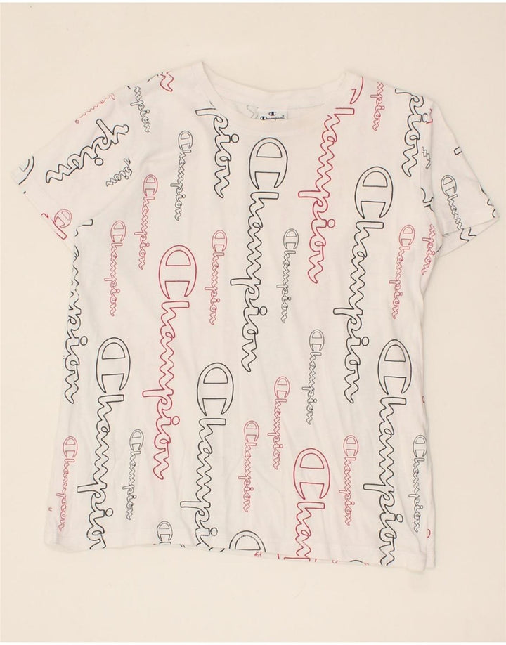CHAMPION Womens Graphic T-Shirt Top UK 12 Medium White Cotton Vintage Champion and Second-Hand Champion from Messina Hembry 