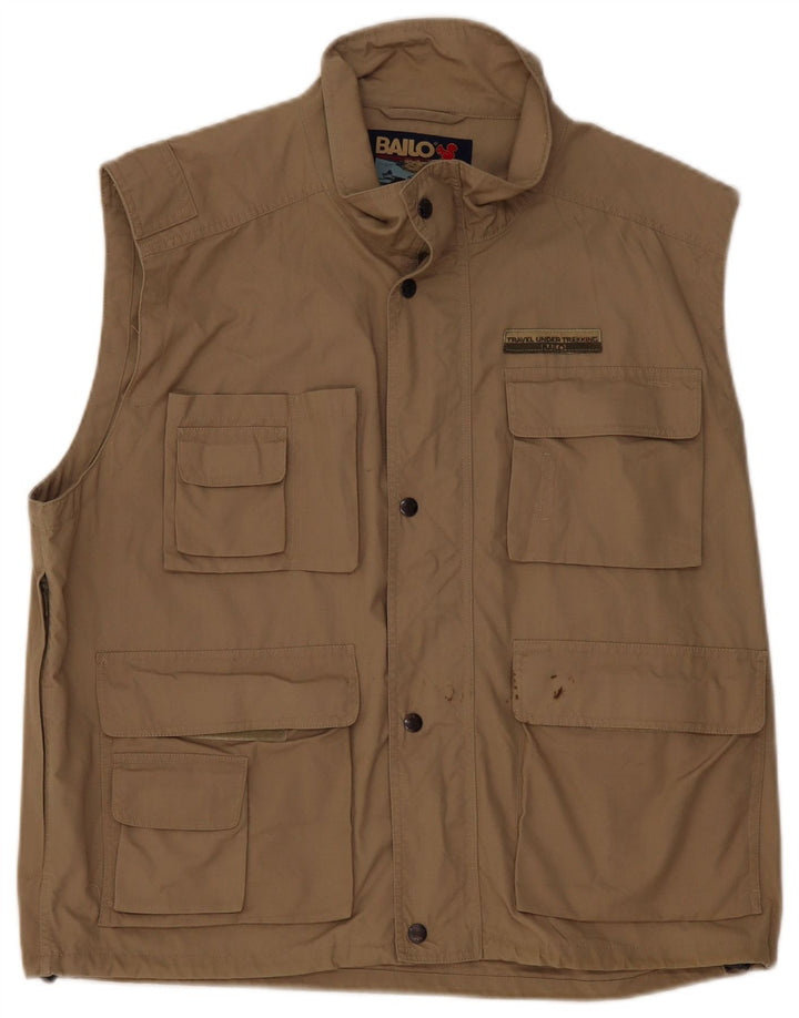 Vintage Herre Utility Gilet UK 40 Large Khaki Cotton
