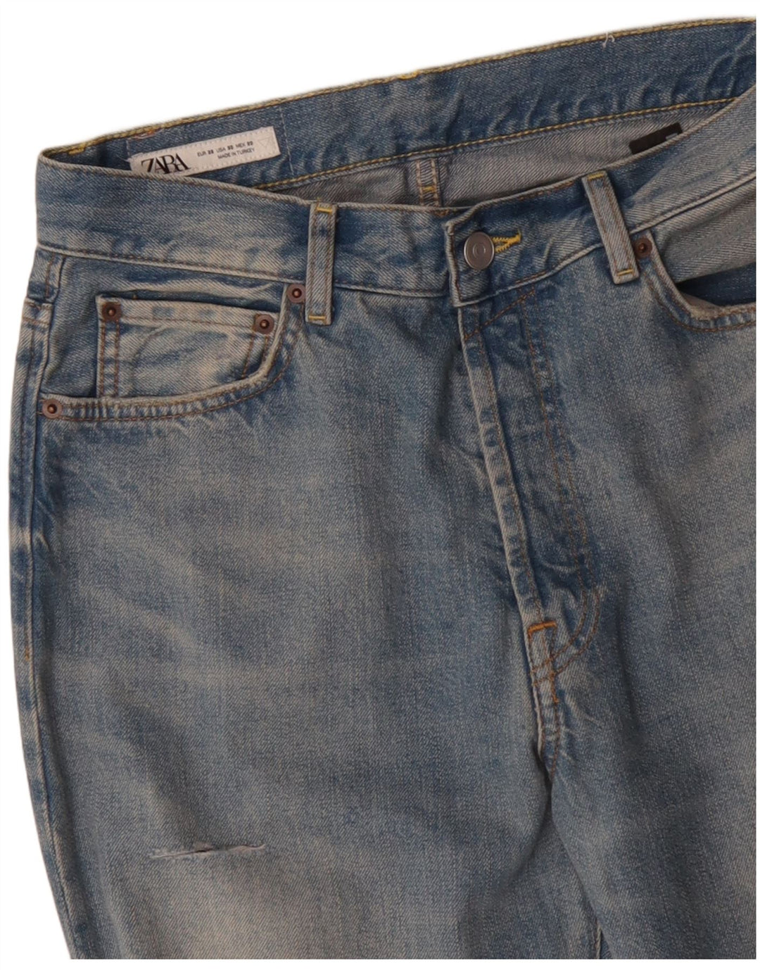 ZARA Herre Distressed Straight Jeans EU 38 Small W30 L33 Blue