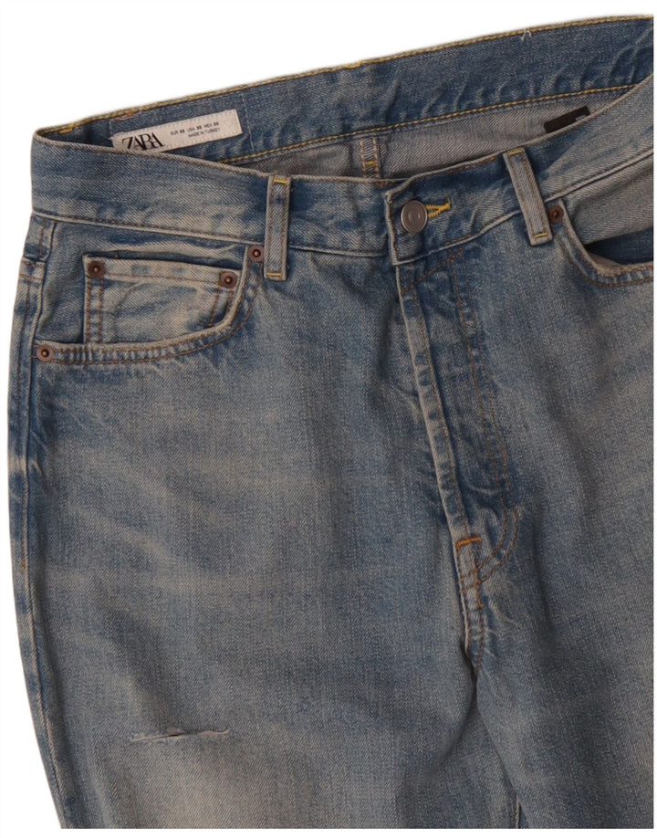 ZARA Herre Distressed Straight Jeans EU 38 Small W30 L33 Blue