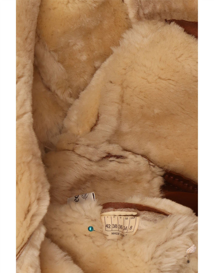 Vintage Dame Oversized Shearling Jacket US 8 Medium Brown Læder