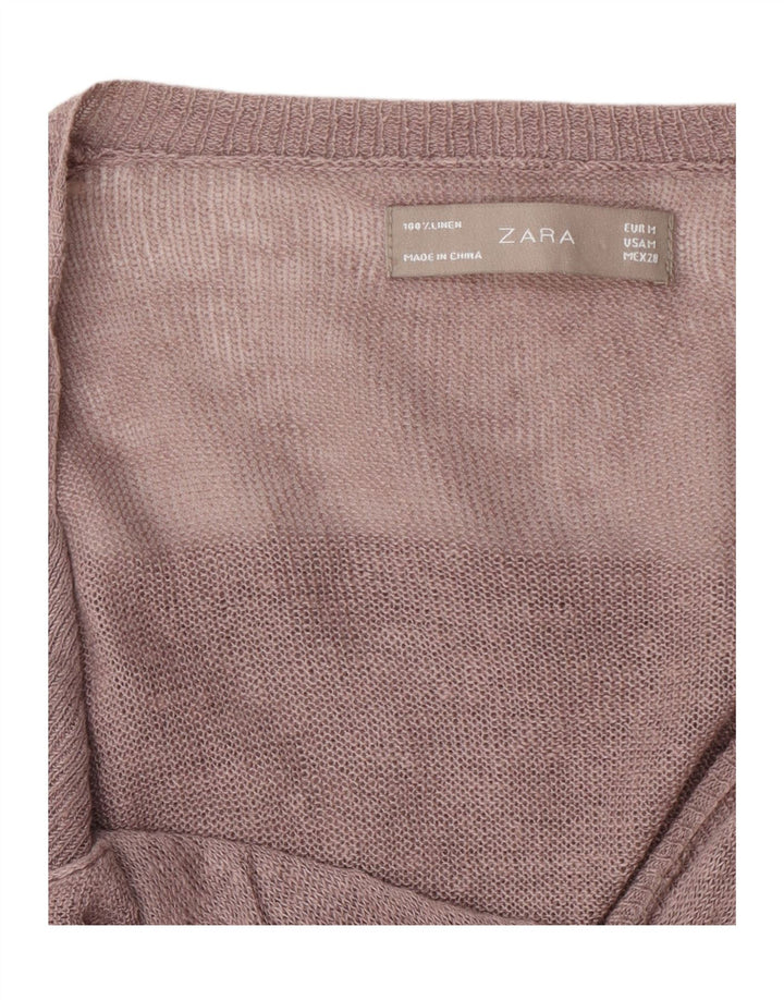 Zara Womens Crop Cardigan Sweater UK 12 Medium Brown Linen