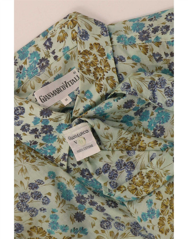 Vintage herreskjorte mellemgrøn blomstret bomuld
