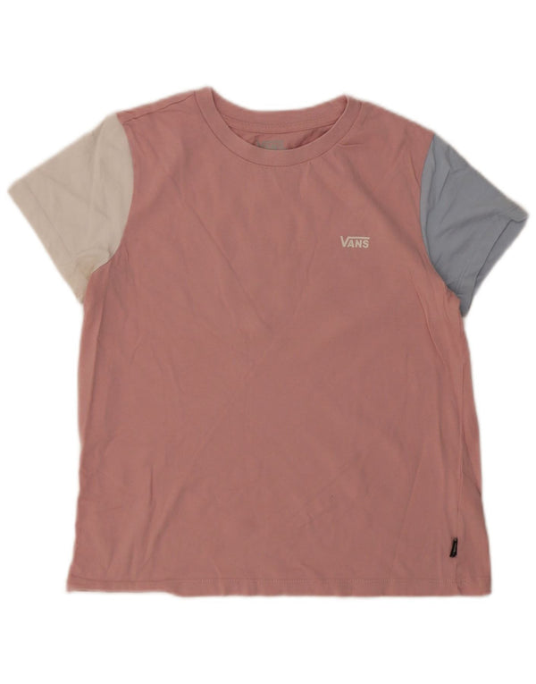 Vans T-Shirt Top UK 16 Large Pink Colourblock Bomuld