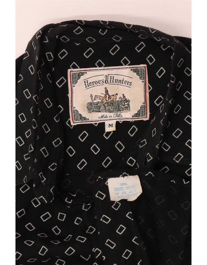 Vintage herreskjorte medium sort geometrisk viskose