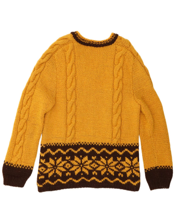 Vintage Dame V-hals sweater UK 14 Medium Yellow Fair Isle