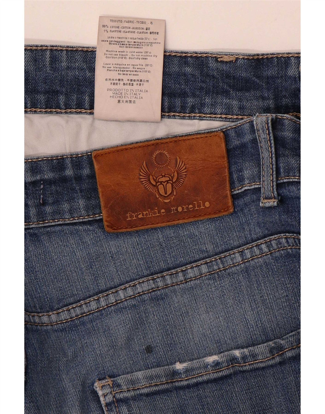 Frankie Morello Herre Distressed Slim Jeans W34 L29 Blå Bomuld