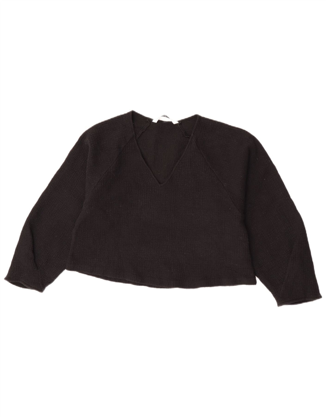 Zara Womens Crop 3/4-ærmet bluse Top UK 12 Medium Black Wool