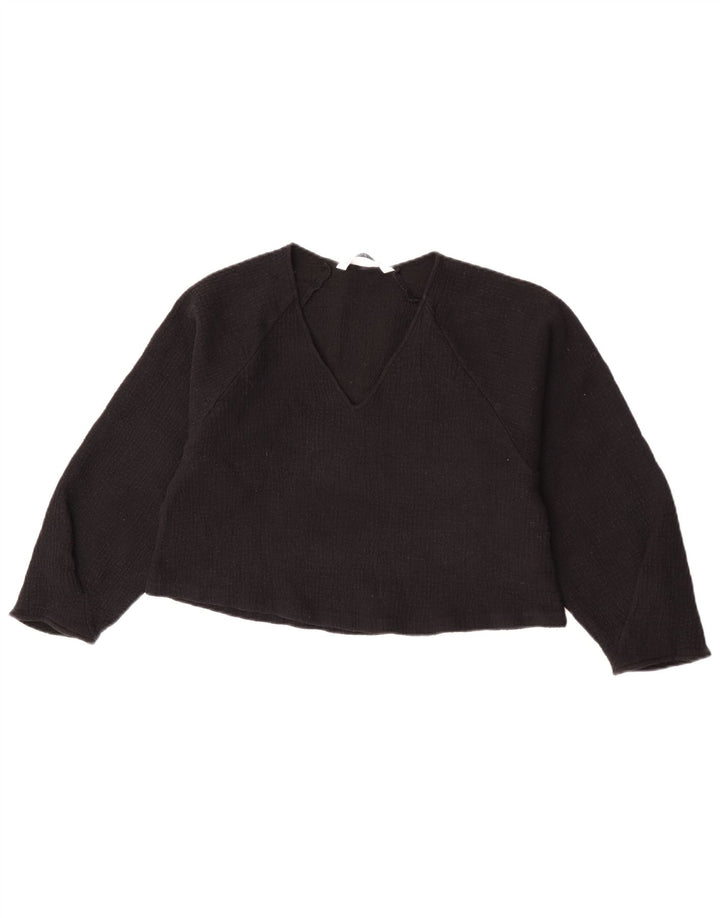 Zara Womens Crop 3/4-ærmet bluse Top UK 12 Medium Black Wool