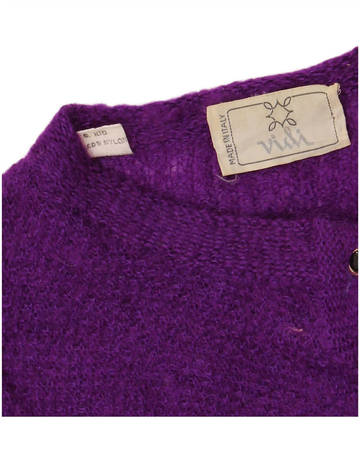 VINTAGE Dame Cardigan Sweater UK 12 Medium Lilla Nylon