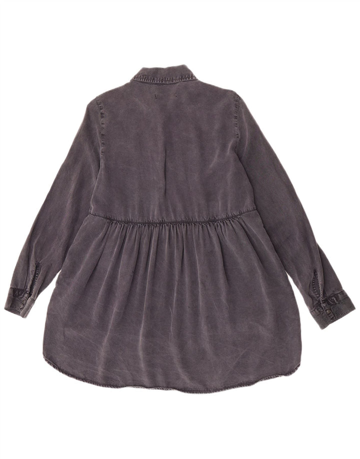 Zara Dame Langærmet Denim Tunika Top UK 10 Lille Sort Lyocell