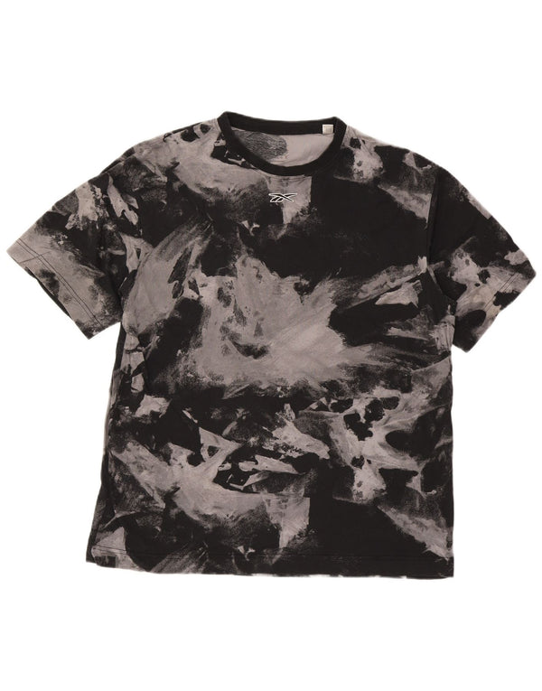 Reebok Herre abstrakt mønster T-shirt Top Stor sort bomuld