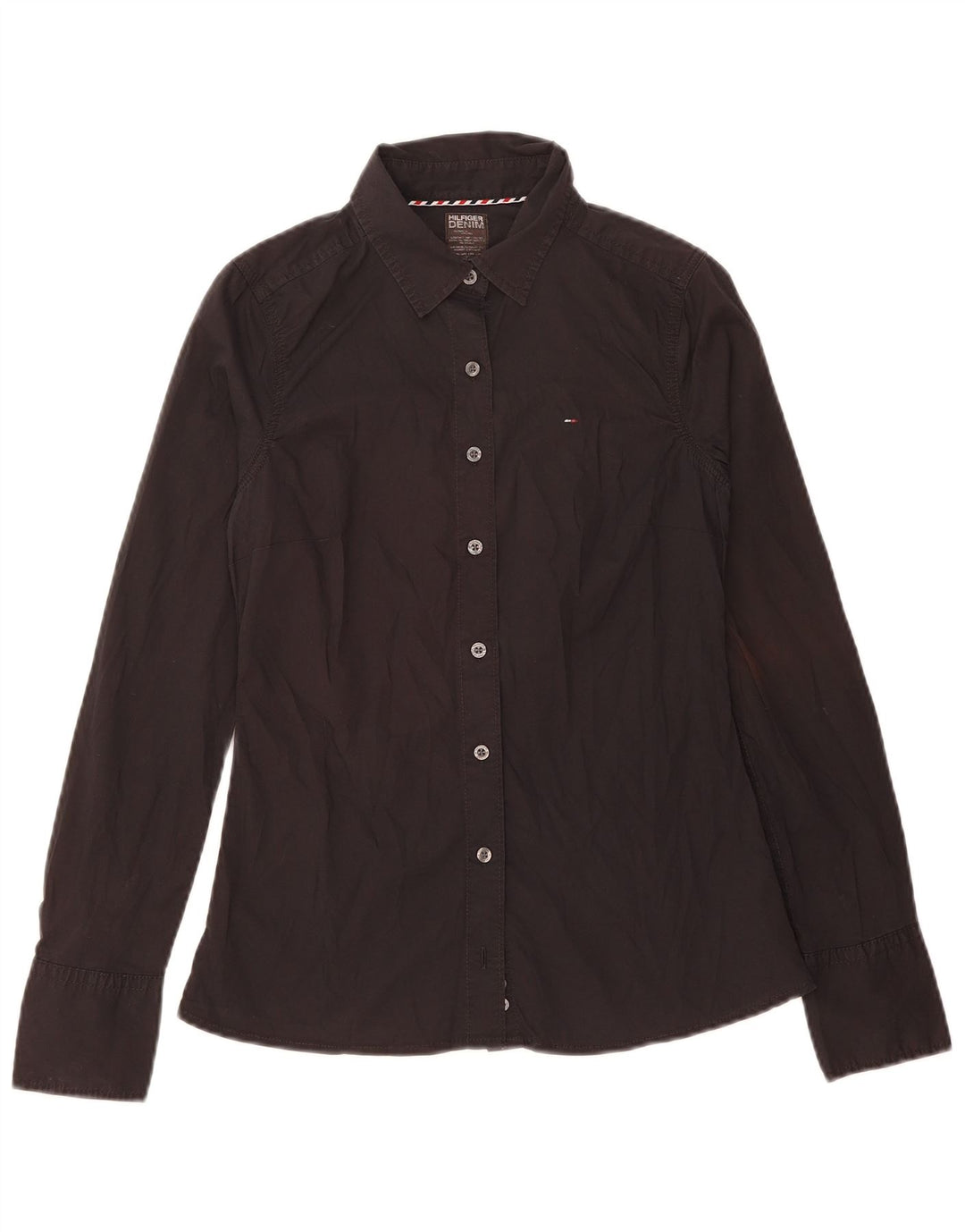 TOMMY HILFIGER Womens Shirt UK 12 Medium Black Cotton