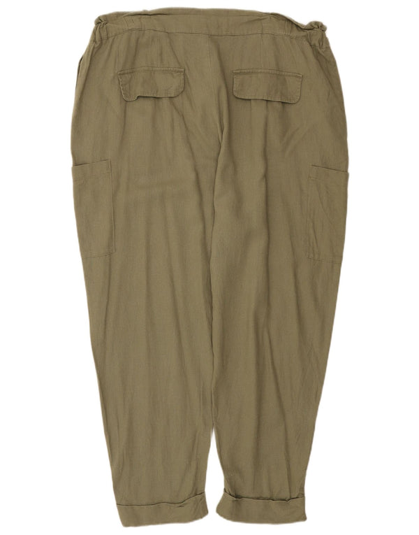 Zara Dame Pegged Cargo Trousers EU 44 XL W34 L26 Khaki Linen