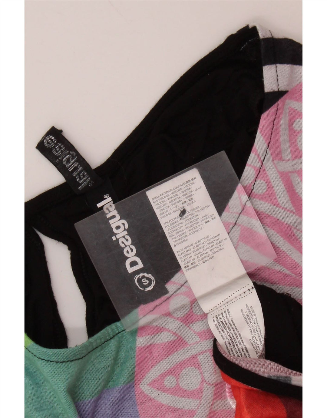 Desigual Dame Oversized grafisk T-shirt Top UK 10 Small Black Viscose