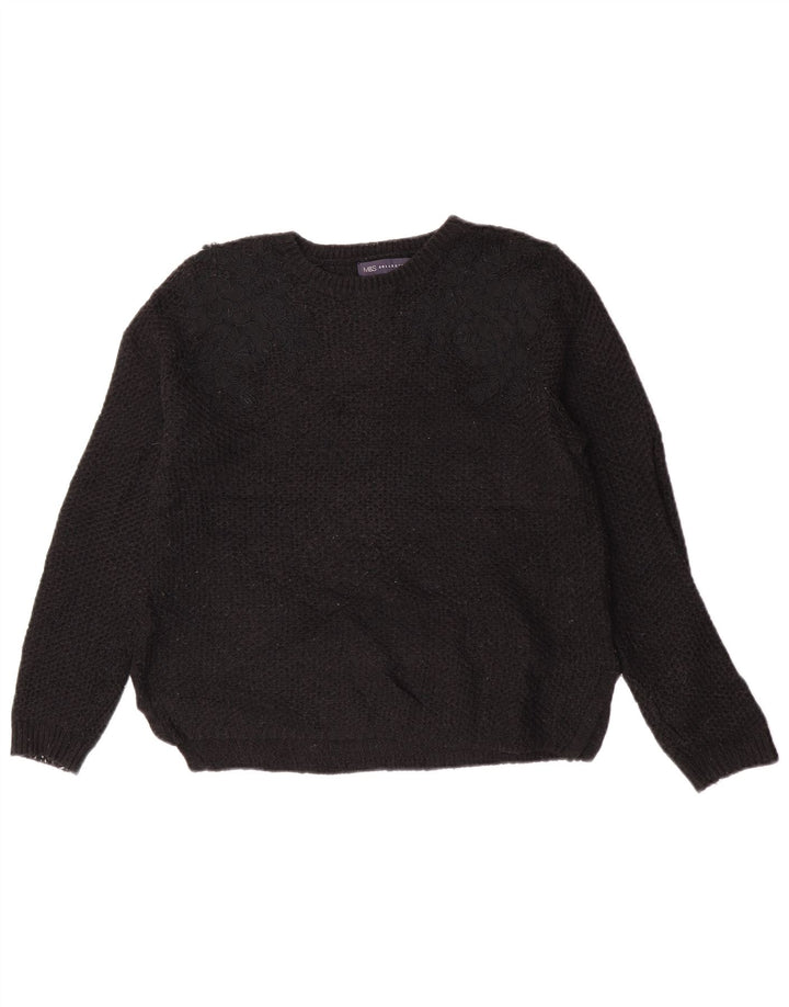 Marks & Spencer Dame Boat Neck Jumper Sweater UK 12 Medium Black Floral
