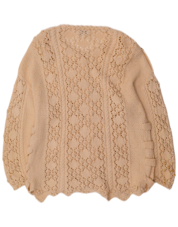 Golden Spiderweb Dame Cardigan Sweater UK 18 XL Off White Bomuld